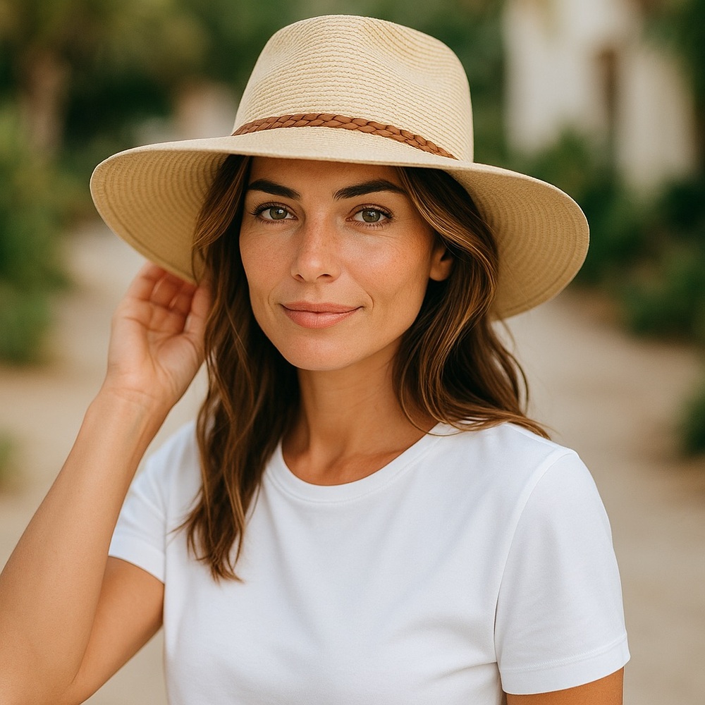 Stylish Cream Wide-Brim Hat - Picture 3 of 7